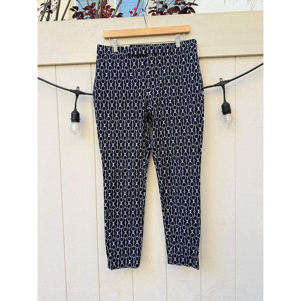 Lauren Ralph Lauren Navy Blue White Chain Link Print Ankle Pants Size 8 Slim Fit